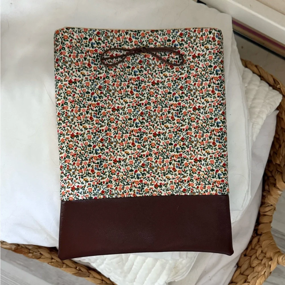 Floral and Brown Leather Book/Tablet Sleeve